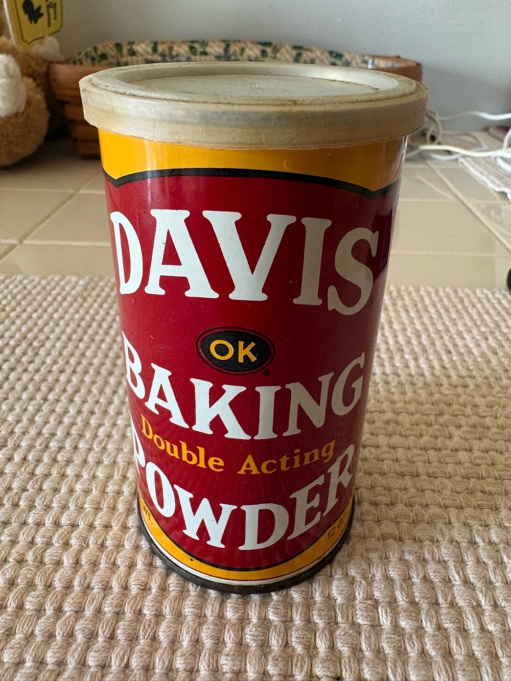 Davis Baking Powder Can - Red and Yellow Vintage Tin